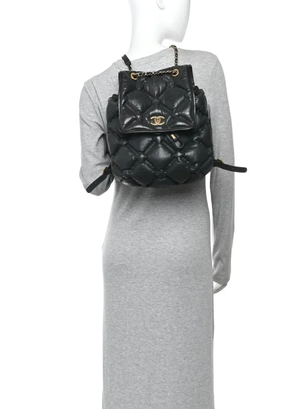 Chanel Iridescent Calfskin Quilted Chesterfield Backpack Black Shoulder Bag